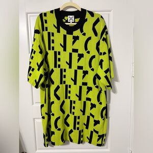 Kenzo Neon Green and Black Graphic Sweater Dress
